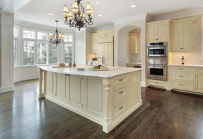 shiny laminate flooring in modern kitchen in Cromwell