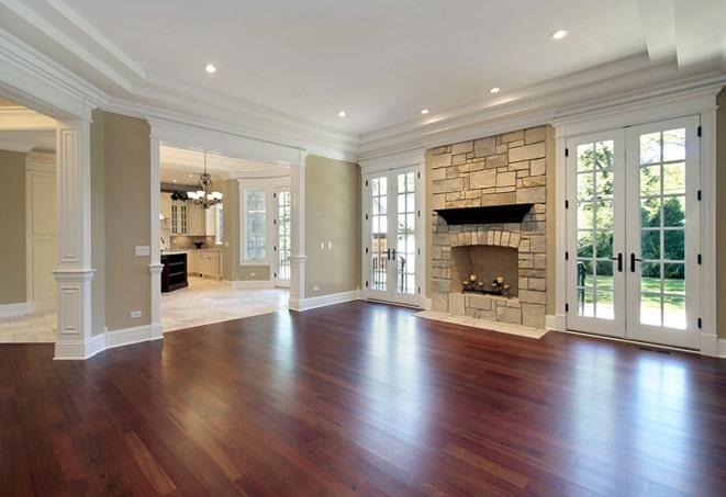 distressed acacia wood floors in a farmhouse